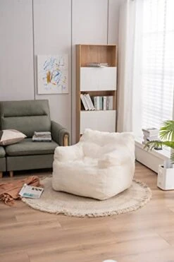 Soft Tufted Bean Bag Chairs For Adults, Medium Teddy Fabric Bean Bags With Arms, Ivory -Home Table Chair Store 41evO3SqNLL