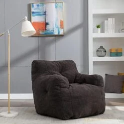 Soft Tufted Bean Bag Chairs For Adults, Medium Teddy Fabric Bean Bags With Arms, Ivory -Home Table Chair Store 41f3lAJZF1L. AC