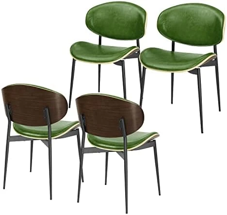 Art Leon Dining Chairs Set Of 4, Walnut Bentwood, Mid Century Modern Chair, Black Faux Leather Kitchen Dining Room Chairs With Metal Legs, Accent Chairs For Bedroom 7 Art Leon Dining Chairs Set Of 4, Walnut Bentwood, Mid Century Modern Chair, Black Faux Leather Kitchen Dining Room Chairs With Metal Legs, Accent Chairs For Bedroom - Image 5