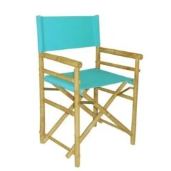 Zew Folding Director Chair Bamboo Portable Camping Outdoor Indoor Set Of 37, 35"H X 18"W X 23"D, Aqua