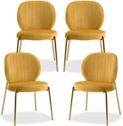 DAGONHIL Velvet Dining Chair,Upholstered Vanity Chairs With Golden Metal Leg,Set Of 2 (Yellow) 19 DAGONHIL Velvet Dining Chair,Upholstered Vanity Chairs With Golden Metal Leg,Set Of 2 (Yellow) -Home Table Chair Store 41fpaidObxL. AC