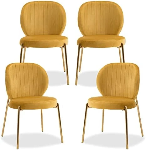 DAGONHIL Velvet Dining Chair,Upholstered Vanity Chairs With Golden Metal Leg,Set Of 2 (Yellow) 11 DAGONHIL Velvet Dining Chair,Upholstered Vanity Chairs With Golden Metal Leg,Set Of 2 (Yellow) - Image 9