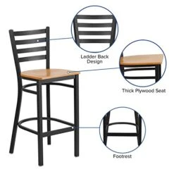 Flash Furniture HERCULES Series Black Ladder Back Metal Restaurant Barstool - Natural Wood Seat 10 Flash Furniture HERCULES Series Black Ladder Back Metal Restaurant Barstool - Natural Wood Seat -Home Table Chair Store 41gbEIO1KcL