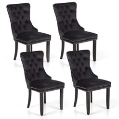 MAISON ARTS Velvet Tufted Dining Chairs Set Of 4, Upholstered Dining Room Chairs With Ring Pull Trim & Button Back Modern Dinner Chairs With Solid Wood Legs For Kitchen Dining Room (Black,4pcs)