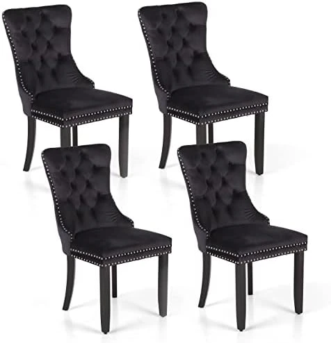 MAISON ARTS Velvet Tufted Dining Chairs Set Of 4, Upholstered Dining Room Chairs With Ring Pull Trim & Button Back Modern Dinner Chairs With Solid Wood Legs For Kitchen Dining Room (Black,4pcs) 8 MAISON ARTS Velvet Tufted Dining Chairs Set Of 4, Upholstered Dining Room Chairs With Ring Pull Trim & Button Back Modern Dinner Chairs With Solid Wood Legs For Kitchen Dining Room (Black,4pcs) - Image 6