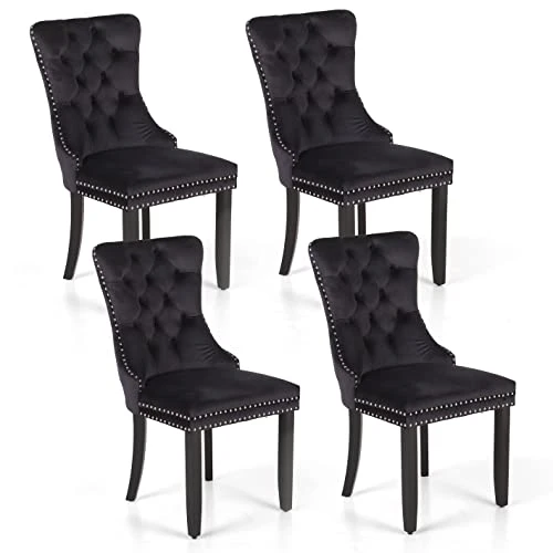 MAISON ARTS Velvet Tufted Dining Chairs Set Of 4, Upholstered Dining Room Chairs With Ring Pull Trim & Button Back Modern Dinner Chairs With Solid Wood Legs For Kitchen Dining Room (Black,4pcs) 3 MAISON ARTS Velvet Tufted Dining Chairs Set Of 4, Upholstered Dining Room Chairs With Ring Pull Trim & Button Back Modern Dinner Chairs With Solid Wood Legs For Kitchen Dining Room (Black,4pcs)