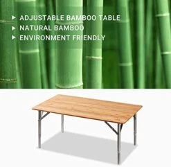 ATEPA Bamboo Camping Table Environmental Folding Table With Adjustable Height Aluminum Legs Heavy Duty 110lbs 4-Fold Portable Foldable Camp Tables For Travel, Picnic, Outdoor And Indoor -Home Table Chair Store 41gocUjt1OL
