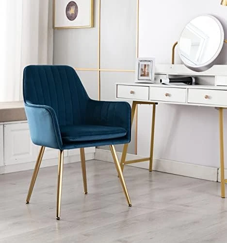 DMF Modern Velvet Accent Chair Set Of 2 High Back Elegant Dinning Chairs With Arms In Living Guest Room (Blue Set Of 2) 7 DMF Modern Velvet Accent Chair Set Of 2 High Back Elegant Dinning Chairs With Arms In Living Guest Room (Blue Set Of 2) - Image 5