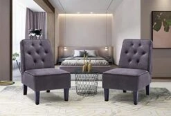 Annjoe Armless Accent Chair, Button Tufted Slipper Chair Side Chair Single Sofa For Dining Room Living Room Bedroom Funiture (Set Of 2) -Home Table Chair Store 41gyh1x76VL. AC