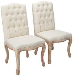 Christopher Knight Home Jolie Tufted Fabric Weathered Hardwood Dining Chairs, 2-Pcs Set, Beige