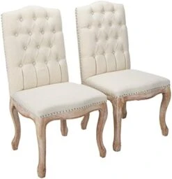 Christopher Knight Home Jolie Tufted Fabric Weathered Hardwood Dining Chairs, 2-Pcs Set, Beige -Home Table Chair Store 41gzy8GrqWL. AC