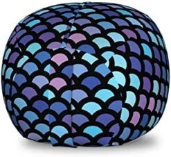 Lunarable Mermaid Scale Storage Toy Bag Chair, Continuous Japanese Circular Pattern Overlap Rounds In Aqua Color Palette, Stuffed Animal Organizer Washable Bag, Small Size, Blue Purple -Home Table Chair Store 41hCidqC7NL. AC