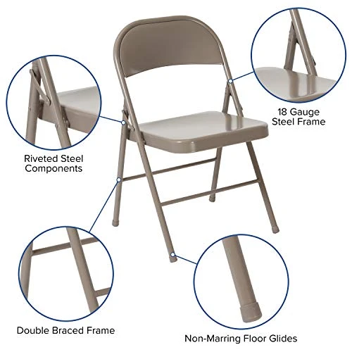 EMMA + OLIVER 2 Pack Double Braced Gray Metal Folding Chair 6 EMMA + OLIVER 2 Pack Double Braced Gray Metal Folding Chair - Image 4