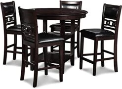 New Classic Furniture Gia 5-Piece Round Counter Height Dining Set With 1 Dining Table And 4 Chairs, 42-Inch, Ebony