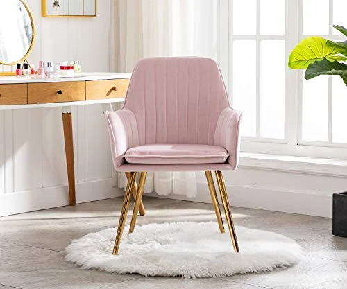 Artechworks Accent Living Dining Room Velvet Arm Chair Club Leisure Guest Lounge Bedroom Upholstered Chair With Gold Metal Legs, 2 PCS Pink 3 Artechworks Accent Living Dining Room Velvet Arm Chair Club Leisure Guest Lounge Bedroom Upholstered Chair With Gold Metal Legs, 2 PCS Pink