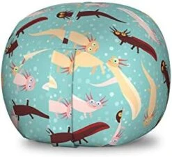 Lunarable Mermaid Scale Storage Toy Bag Chair, Continuous Japanese Circular Pattern Overlap Rounds In Aqua Color Palette, Stuffed Animal Organizer Washable Bag, Small Size, Blue Purple -Home Table Chair Store 41iLgP 9amL. AC