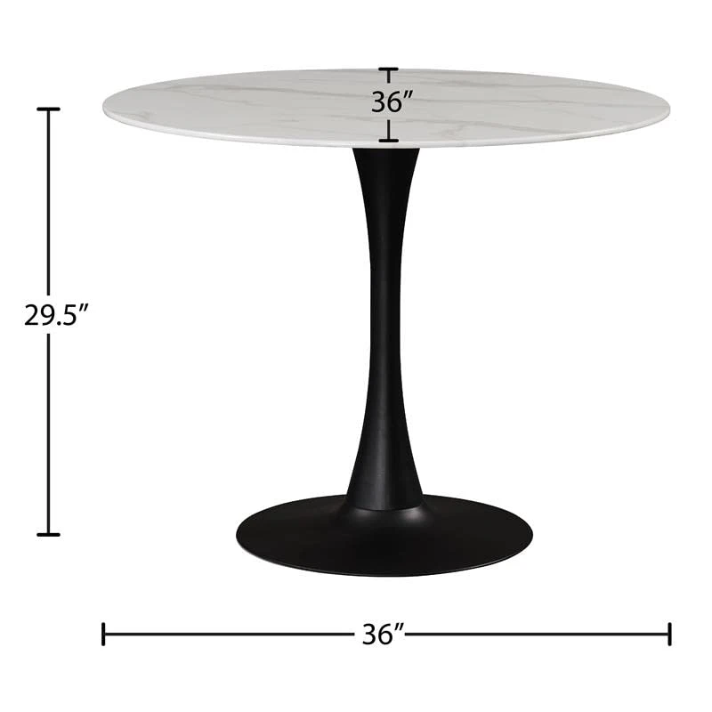 Meridian Furniture Holly Collection Modern | Contemporary Round Faux Marble Top Dining Table, 36" Wide, Matte Black Metal Base 7 Meridian Furniture Holly Collection Modern | Contemporary Round Faux Marble Top Dining Table, 36" Wide, Matte Black Metal Base - Image 5