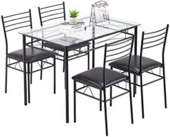 SSLine 5 Pieces Dining Table Set,Kitchen Room Tempered Glass Dining Table,Dining Table Set With 4 PU Leather Chairs,Home Furniture For Small Spaces Kitchen (Creamy White) -Home Table Chair Store 41k3QVyOPzL. AC