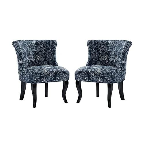 TINA'S HOME Modern Fabric Armless Accent Chairs Set Of 2, Upholstered Fabric Button Single Sofa Chair With Wooden Legs For Living Room, Comfy Tufted Bedroom Chairs For Dining Room (Navy) 4 TINA'S HOME Modern Fabric Armless Accent Chairs Set Of 2, Upholstered Fabric Button Single Sofa Chair With Wooden Legs For Living Room, Comfy Tufted Bedroom Chairs For Dining Room (Navy) - Image 2