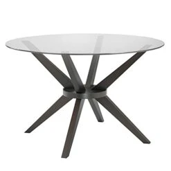 Uptown Club Modern Round Dining Table With Tempered Glass Top, Seats 4 In Style & Comfort, Elegant Kitchen Furniture For Contemporary Home, 47", Espresso