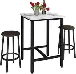 DKLGG 3-Pieces Bar Table And Chairs Set, Kitchen Dining Bar Height Table With 2 Bar Stools, Modern Bistro Pub Table Breakfast Square Bar Table Small Space For Kitchen, Living Room, Party Room, White -Home Table Chair Store 41lBQQhIO L. AC