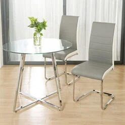 STYLIFING 2pcs Dining Chairs Armless Dining Room Chairs Set Of 2 Kitchen Chairs PU Faux Leather Upholstered Seat And Metal Chrome Legs Side Chairs With High Back Modern Grey With White -Home Table Chair Store 41lsrGTuZyL