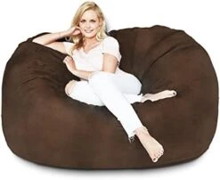 Lumaland Luxurious Giant 7ft Bean Bag Chair With Microsuede Cover - Ultra Soft, Foam Filling, Washable Jumbo Bean Bag Sofa For Kids, Teenagers, Adults - Sack Chair For Dorm, Family Room - Dark Grey -Home Table Chair Store 41ltycHb65L. AC