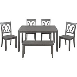 LZ LEISURE ZONE 6 Piece Wooden Dining Table Set With Bench And 4 Dining Chairs, Kitchen Table Set Family Furniture For 6 People (Antique Graywash) 18 LZ LEISURE ZONE 6 Piece Wooden Dining Table Set With Bench And 4 Dining Chairs, Kitchen Table Set Family Furniture For 6 People (Antique Graywash) -Home Table Chair Store 41lwGcE5xxS