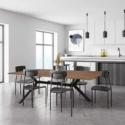 LUCKYERMORE 71"x35.5" Dining Table For 6-8 Mid-Century Modern Rectangle Wood Kitchen Table Farmhouse Dining Table For Dining Room Balcony Cafe Bar Conference Walnut 14 LUCKYERMORE 71"x35.5" Dining Table For 6-8 Mid-Century Modern Rectangle Wood Kitchen Table Farmhouse Dining Table For Dining Room Balcony Cafe Bar Conference Walnut -Home Table Chair Store 41m2k84oBpL