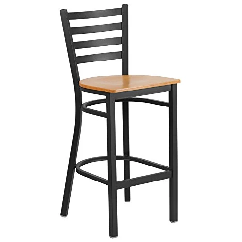 Flash Furniture HERCULES Series Black Ladder Back Metal Restaurant Barstool - Natural Wood Seat 5 Flash Furniture HERCULES Series Black Ladder Back Metal Restaurant Barstool - Natural Wood Seat - Image 3