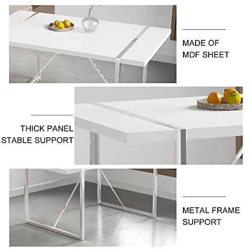NYEESS Modern Dining Table Set For 4, 5-Piece Kitchen Dining Table Set, Wood Dining Table And Leather Dining Chairs Set For 4 Suitable For Dining Room, Kitchen (White, 1*Table+4*Chairs) 7 NYEESS Modern Dining Table Set For 4, 5-Piece Kitchen Dining Table Set, Wood Dining Table And Leather Dining Chairs Set For 4 Suitable For Dining Room, Kitchen (White, 1*Table+4*Chairs) - Image 5