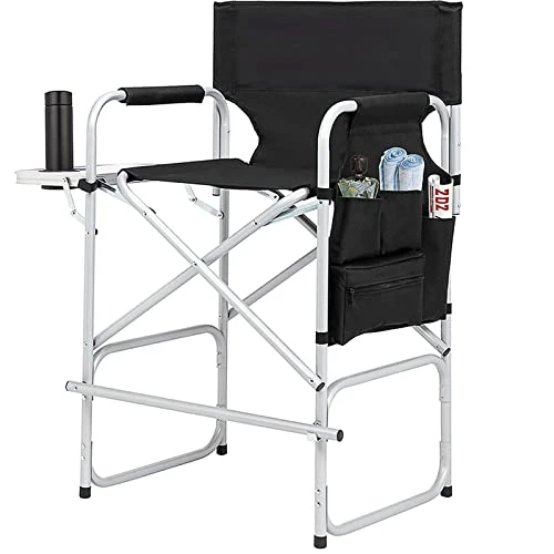 ANRYAGF Tall Directors Chair Foldable Makeup Artist Chair For Adults With Side Table Cup Holder Foot 41'' Seat Height Support 400 Lbs Load Reinforced Frame Black 3 ANRYAGF Tall Directors Chair Foldable Makeup Artist Chair For Adults With Side Table Cup Holder Foot 41'' Seat Height Support 400 Lbs Load Reinforced Frame Black