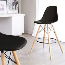 2xhome - Set Of Two (2) -Black- 25" Seat Height Molded Plastic Modern Counter Stools With Backs And Armless Natural Legs Wood Eiffel Legs Dowel-Leg 20 2xhome - Set Of Two (2) -Black- 25" Seat Height Molded Plastic Modern Counter Stools With Backs And Armless Natural Legs Wood Eiffel Legs Dowel-Leg -Home Table Chair Store 41mJjMCW61L