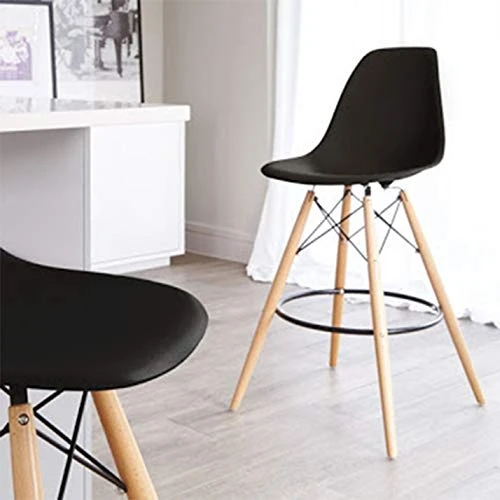 2xhome - Set Of Two (2) -Black- 25" Seat Height Molded Plastic Modern Counter Stools With Backs And Armless Natural Legs Wood Eiffel Legs Dowel-Leg 6 2xhome - Set Of Two (2) -Black- 25" Seat Height Molded Plastic Modern Counter Stools With Backs And Armless Natural Legs Wood Eiffel Legs Dowel-Leg - Image 4