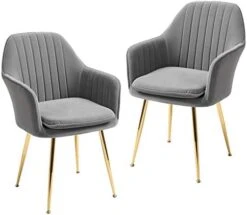 AVAWING Modern Living Dining Room Accent Arm Chairs Set Of 4, Velvet Mid-Century Upholstered Seat Club Guest With Golden Legs, Grey 25 AVAWING Modern Living Dining Room Accent Arm Chairs Set Of 4, Velvet Mid-Century Upholstered Seat Club Guest With Golden Legs, Grey -Home Table Chair Store 41mRgM6TxVL. AC