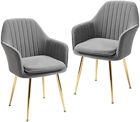 AVAWING Modern Living Dining Room Accent Arm Chairs Set Of 4, Velvet Mid-Century Upholstered Seat Club Guest With Golden Legs, Grey 14 AVAWING Modern Living Dining Room Accent Arm Chairs Set Of 4, Velvet Mid-Century Upholstered Seat Club Guest With Golden Legs, Grey - Image 12