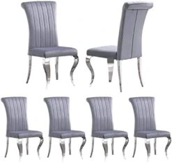 AZhome Dining Chairs Set Of 4, Beige Velvet Upholstered Dining Room Chairs With Silver Mirrored Stainless Steel Cabriole Legs -Home Table Chair Store 41mSs4vEcVL. AC