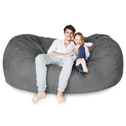 Lumaland Luxurious Giant 7ft Bean Bag Chair With Microsuede Cover - Ultra Soft, Foam Filling, Washable Jumbo Bean Bag Sofa For Kids, Teenagers, Adults - Sack Chair For Dorm, Family Room - Dark Grey -Home Table Chair Store 41miE4IjGdL