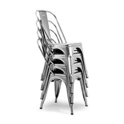 BELLEZE Metal Dining Chairs Set Of 4, Stackable Metal Chairs Industrial Vintage Farmhouse Chairs With Detachable Backrest, Weather Resistant Tolix Chair For Indoor Outdoor - Alexander (Gunmetal) -Home Table Chair Store 41moHxlTzoL