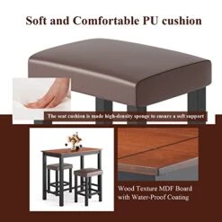 COSTWAY 3 Pieces Dining Table And Chair Set, Counter Height Wood Breakfast Table Set With 2 Upholstered Stools, Industrial Wood Kitchen Table Set For Bar Bistro,Living Room, Restaurant -Home Table Chair Store 41mroGHYcPL