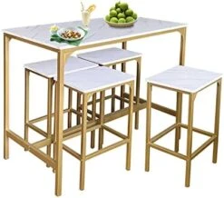 AT-VALY 5-Piece Bar Table Set With 4 Stools,Dining Room Table Set,Small Spaces (Gold & White) 9 AT-VALY 5-Piece Bar Table Set With 4 Stools,Dining Room Table Set,Small Spaces (Gold & White) -Home Table Chair Store 41n XlCaknL. AC