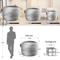 [Removable Cover] Bean Bag Chairs For Adults, 4 Foot Memory Foam Bean Bag For Adults, Big Sofa With Fluffy Removable Microfiber Cover, Furnitures For Dorm Room And Living Room, Grey -Home Table Chair Store 41n48aZnG0S