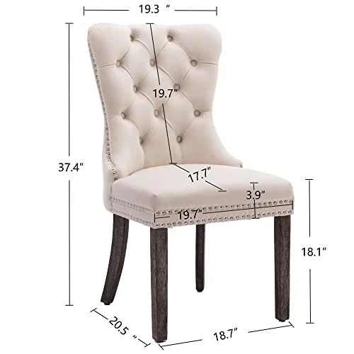 Civama Dining Chairs Set Of 6, Velvet Nikki Collection Dining Room Chair Upholstered Modern Luxury Tufted With Nailhead Trim Back Pull Ring Solid Wooden Legs, Beige 5 Civama Dining Chairs Set Of 6, Velvet Nikki Collection Dining Room Chair Upholstered Modern Luxury Tufted With Nailhead Trim Back Pull Ring Solid Wooden Legs, Beige - Image 3