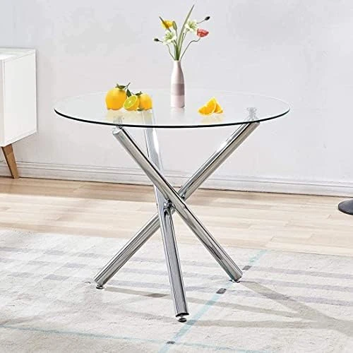 Modern Round Dining Table With Clear Tempered Glass Top, 3 Chrome Legs Kitchen Table For 2 Or 4 Person,Round Dining Table Furniture For Home Office Kitchen Dining Room(W 35.4 X L 35.4 X H 29.5 Inch) 8 Modern Round Dining Table With Clear Tempered Glass Top, 3 Chrome Legs Kitchen Table For 2 Or 4 Person,Round Dining Table Furniture For Home Office Kitchen Dining Room(W 35.4 X L 35.4 X H 29.5 Inch) - Image 6
