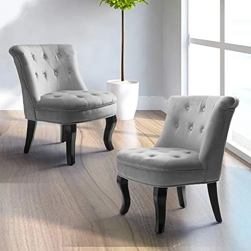 TINA'S HOME Modern Fabric Armless Accent Chairs Set Of 2, Upholstered Fabric Button Single Sofa Chair With Wooden Legs For Living Room, Comfy Tufted Bedroom Chairs For Dining Room (Navy) 9 TINA'S HOME Modern Fabric Armless Accent Chairs Set Of 2, Upholstered Fabric Button Single Sofa Chair With Wooden Legs For Living Room, Comfy Tufted Bedroom Chairs For Dining Room (Navy) - Image 7