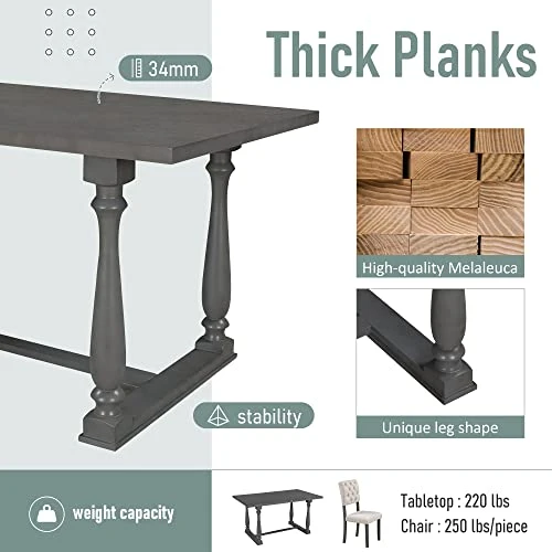 Merax 6 Piece Kitchen Dining Table Set, Wooden Rectangular Dining Table With Upholstered Bench And 4 Chairs, Dining Room Table Set For 6 People, Living Room Furniture (Gray, Cushions) 5 Merax 6 Piece Kitchen Dining Table Set, Wooden Rectangular Dining Table With Upholstered Bench And 4 Chairs, Dining Room Table Set For 6 People, Living Room Furniture (Gray, Cushions) - Image 3