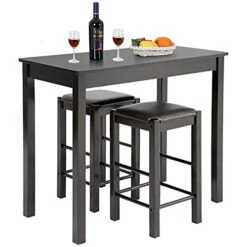 Dining Table Set 3 Pcs Dining Set Bar Dining Table And Chairs Set With 2 Faux Leather Bar Stools Bar Kitchen Counter With Bar Chairs Kitchen Living Room Party Room For Small Spaces, Brown