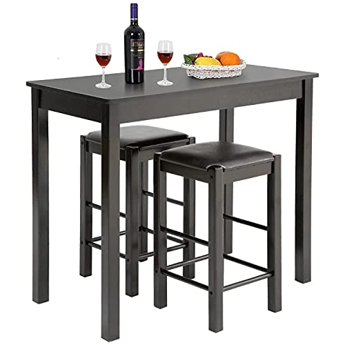 Dining Table Set 3 Pcs Dining Set Bar Dining Table And Chairs Set With 2 Faux Leather Bar Stools Bar Kitchen Counter With Bar Chairs Kitchen Living Room Party Room For Small Spaces, Brown 3 Dining Table Set 3 Pcs Dining Set Bar Dining Table And Chairs Set With 2 Faux Leather Bar Stools Bar Kitchen Counter With Bar Chairs Kitchen Living Room Party Room For Small Spaces, Brown