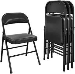 CoscoProducts COSCO Essentials Vinyl Padded Seat & Back Folding Chair, Double Braced, 4 Pack, Black -Home Table Chair Store 41nhzwuhMUS. AC