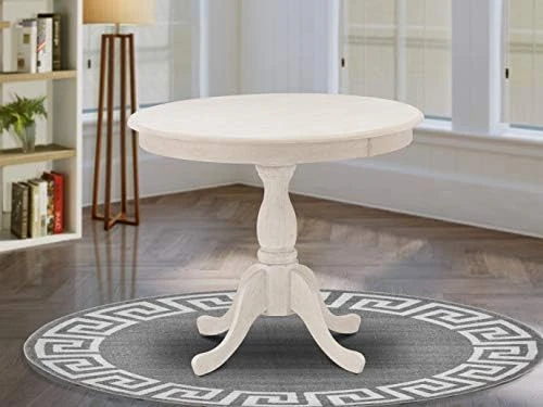 East West Furniture Mid Century Dining AMT-NLW-TP Wood Kitchen Table With Natural Round Tabletop And 36 X 29.5-Linen White Finish 6 East West Furniture Mid Century Dining AMT-NLW-TP Wood Kitchen Table With Natural Round Tabletop And 36 X 29.5-Linen White Finish - Image 4